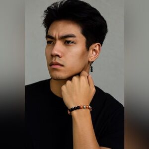 His and hers Black and Multicolor Beaded Bracelets